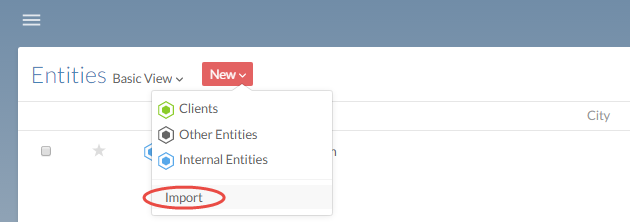 Select Import from the New Entities menu to open the Import Entities dialog