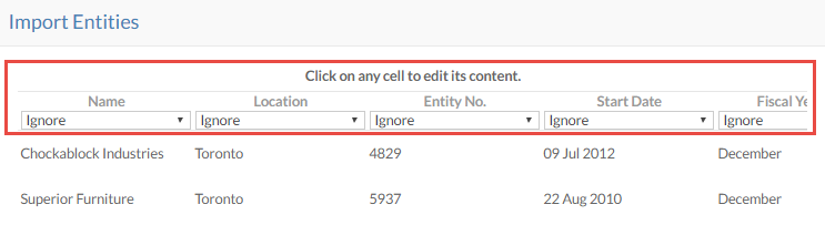 Map the columns of your entity list before you complete the import