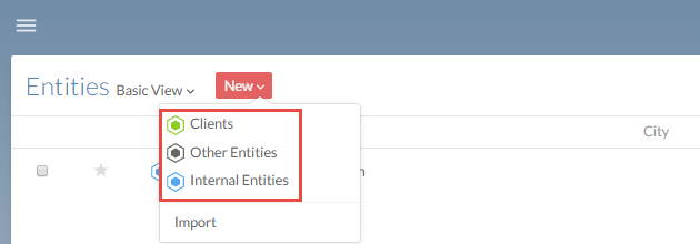When creating a new entity, first select the entity type.