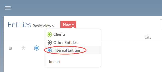 Create a new internal entity