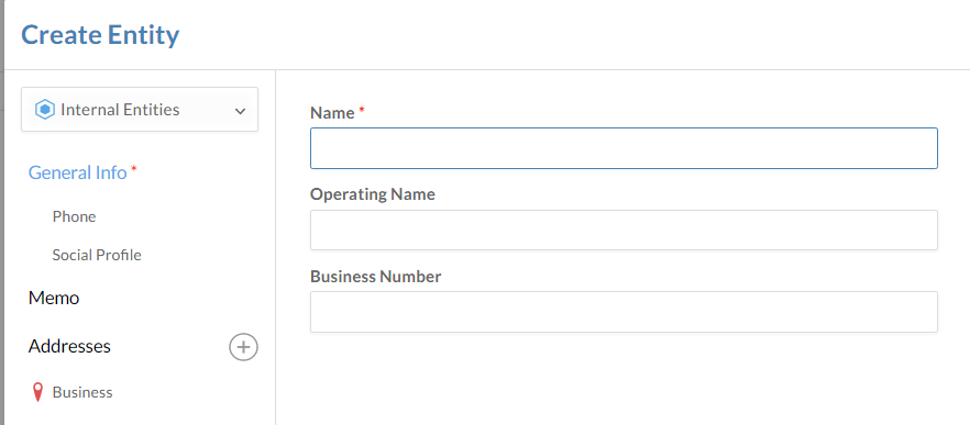 The new internal entity dialog