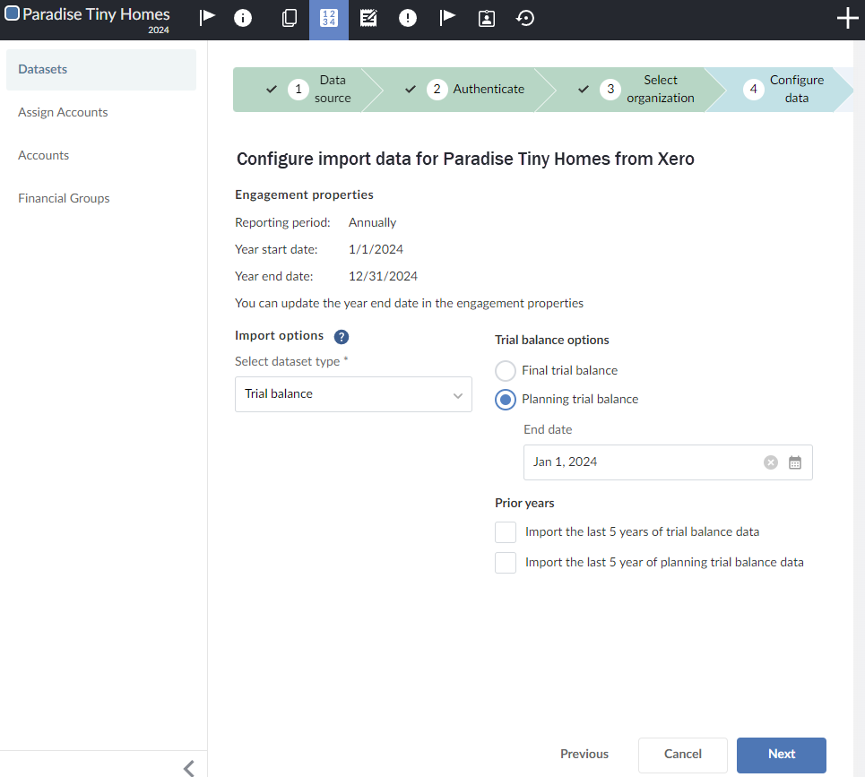 Importing a planning balance from an online accounting software provider.