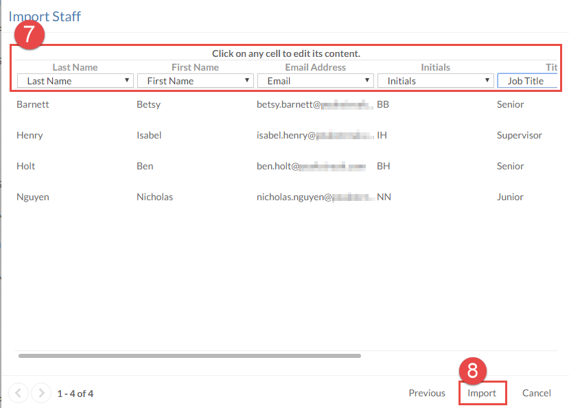 Map the columns of your staff import list to complete the process