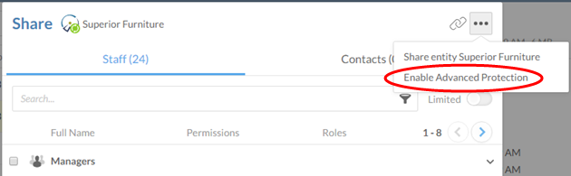 Select Enable Advanced Protection in the Share dialog.