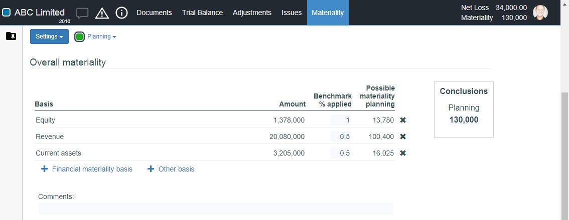 Overall  materiality- two basis types