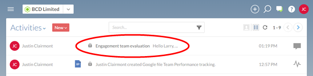 Your new activity is created, and access to this activity is limited. This is indicated by the gray lock icon next to the activity name.