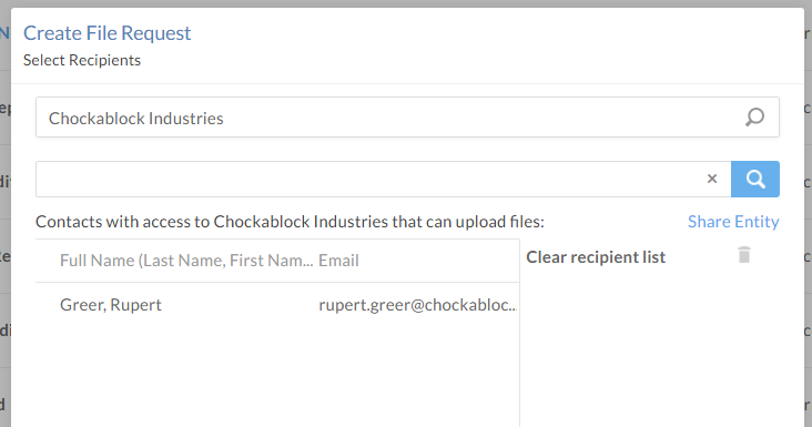Select the file request's entity to display the users with access
