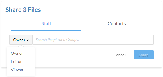 The Share dialog with three files selected.