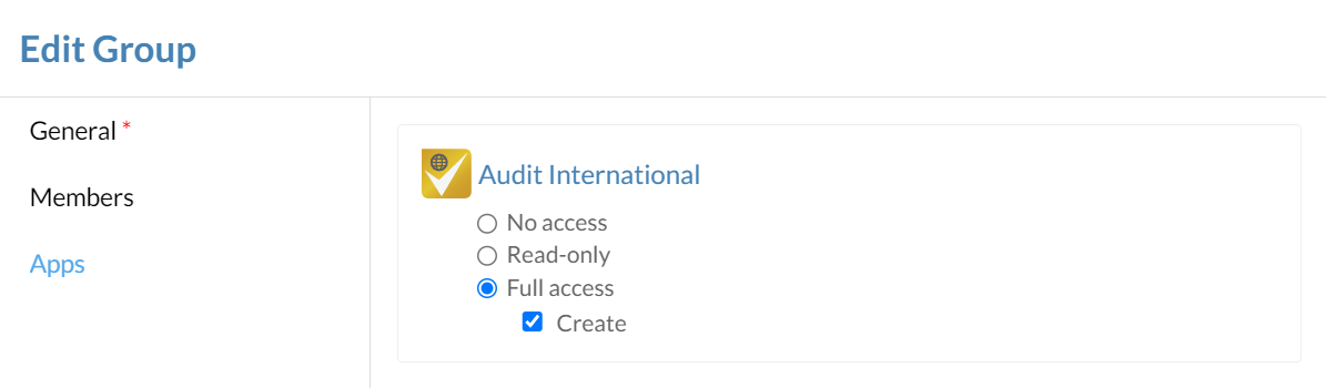 An app with full access and the list of available permissions.