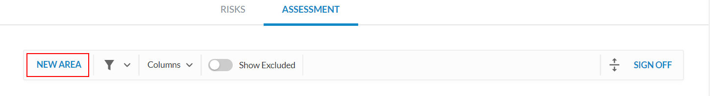 The NEW AREA button in the Assessment tab.