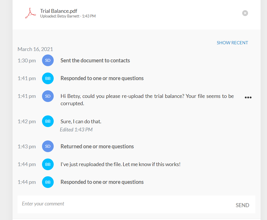 The query question history.