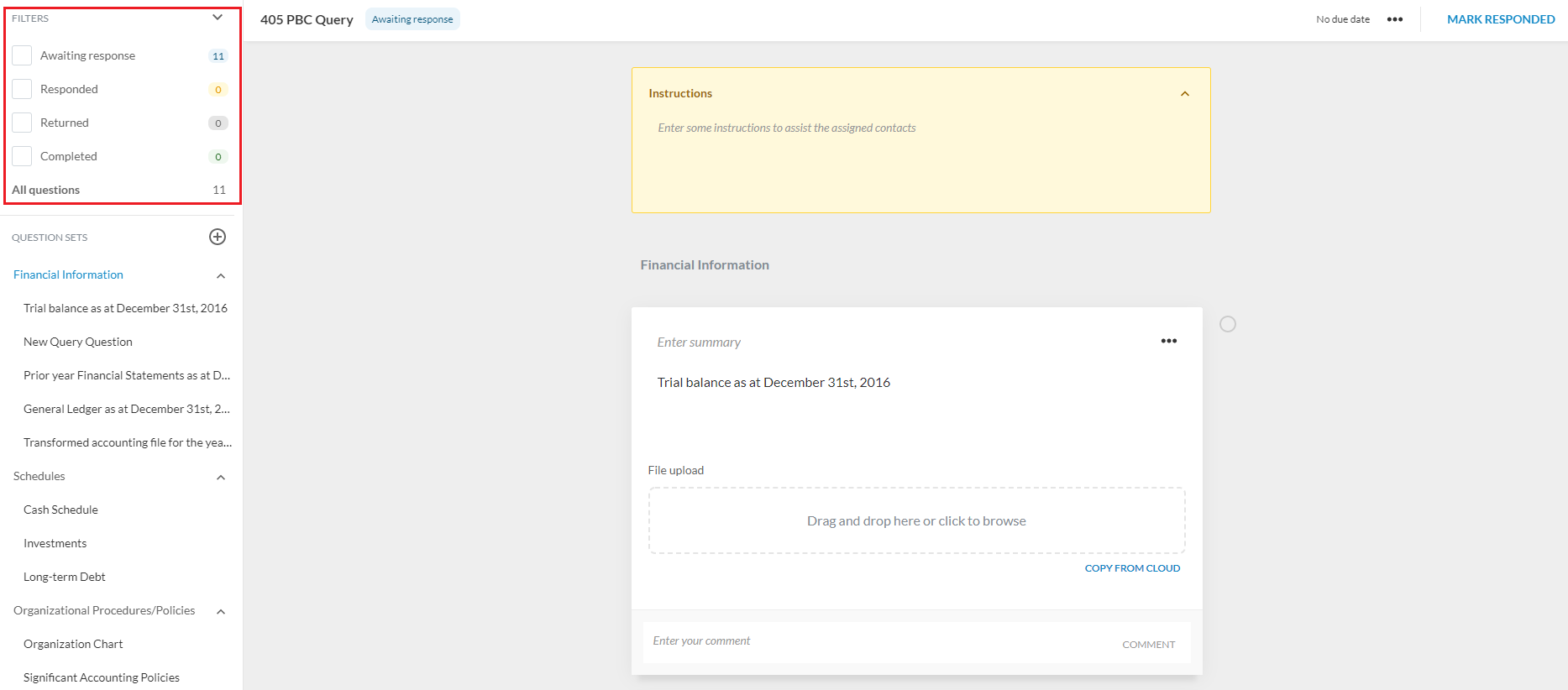 Question filters in query documents.