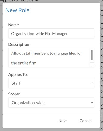 The New Role dialog.
