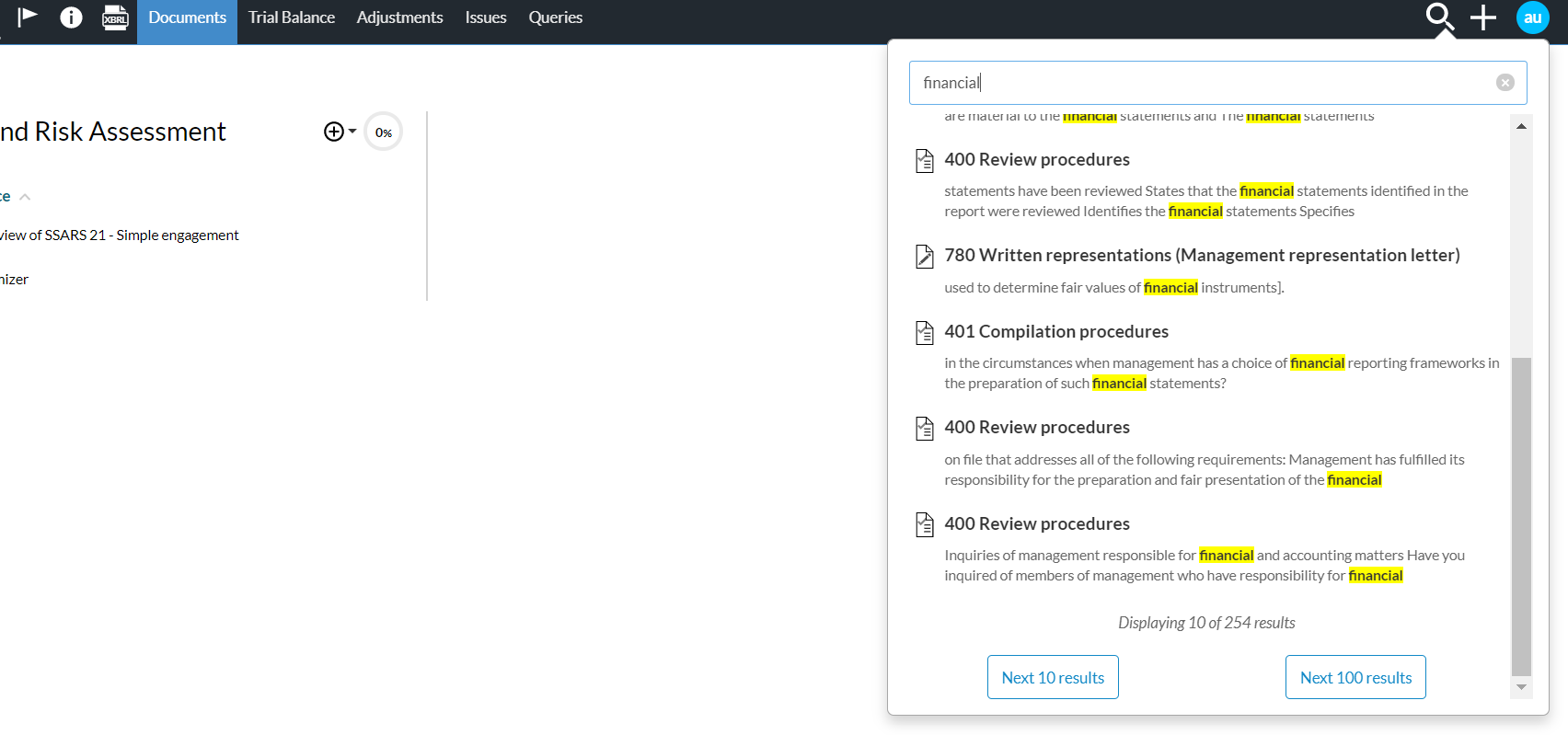 The search option in the top menu. Note that matching results display as you type the search keyword.