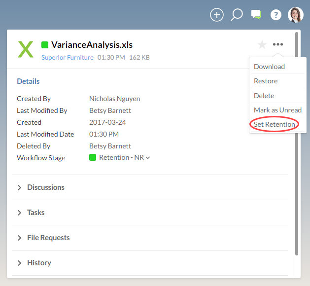 Set File Retention in Menu