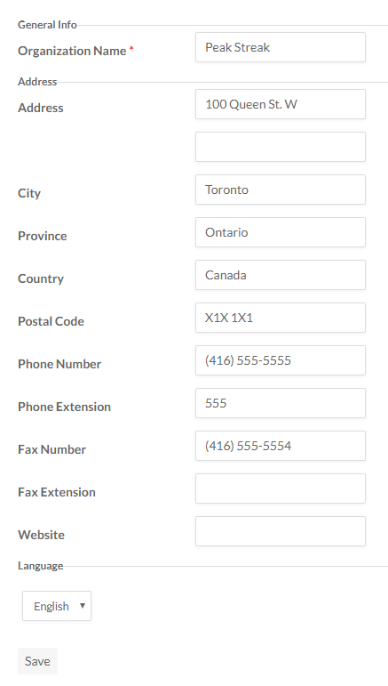 Profile details on the Settings page.