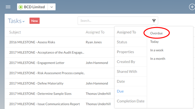 Filter the list to only display tasks that are overdue.