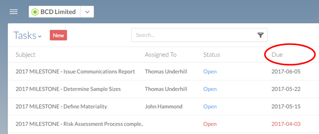 You can select any column heading to sort the task list by that column.