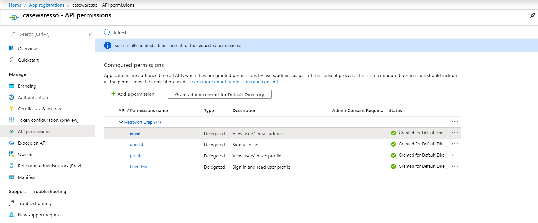 Los permisos de la API se han configurado correctamente.