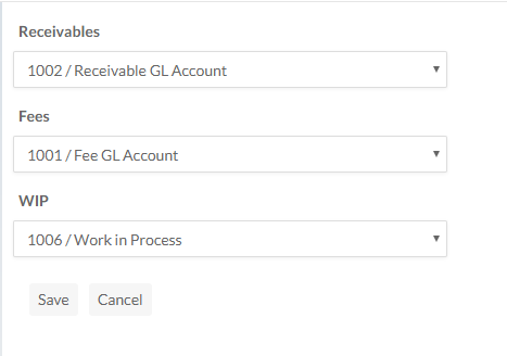 Désignation de comptes spécifiques comme comptes par défaut pour les créances, les frais et les entrées de travail de type WIP