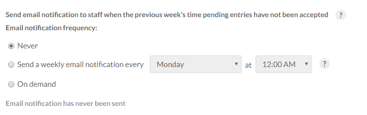 Les options de notification par courrier électronique sont réglées sur "jamais".