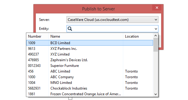 Selecteer een Cloud-entiteit voor het Working Papers-bestand.