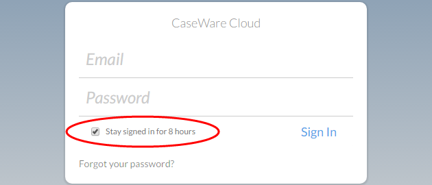 Een gebruiker die dit selectievakje inschakelt voordat hij zich aanmeldt, kan Cloud tot 8 uur na het sluiten van de browsersessie opnieuw openen zonder zijn gebruikersgegevens in te voeren.